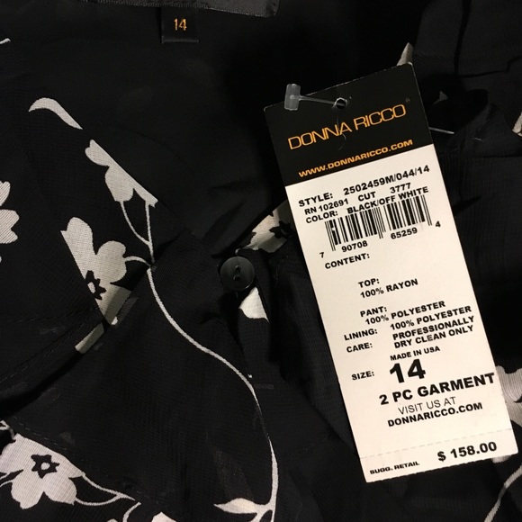 Donna Rico 2 Pc Pantsuit NEW Sz 14 Black/White - Picture 7 of 8